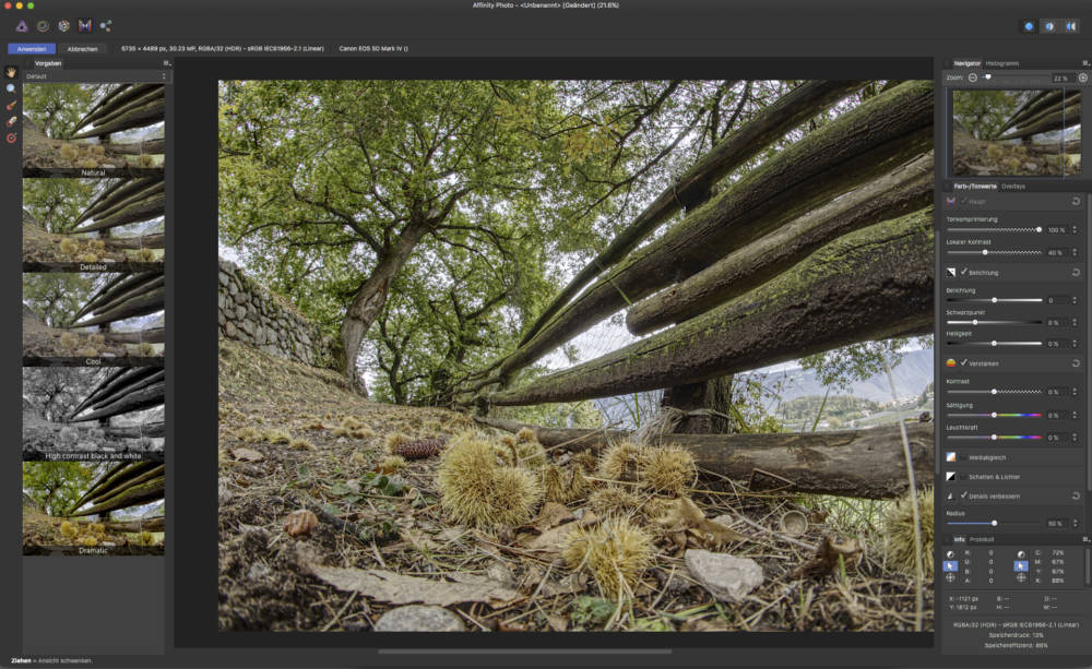Affinity Photo Screenshot 1 HDR-Bearbeitung mit Bildbearbeitungssoftware Affinity Photo Version 1.5