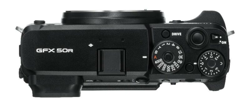 Schulterrücken der digitalen Fujifilm GFX 50R Mittelformatkamera Schulterrücken der digitalen Fujifilm GFX 50R Mittelformatkamera