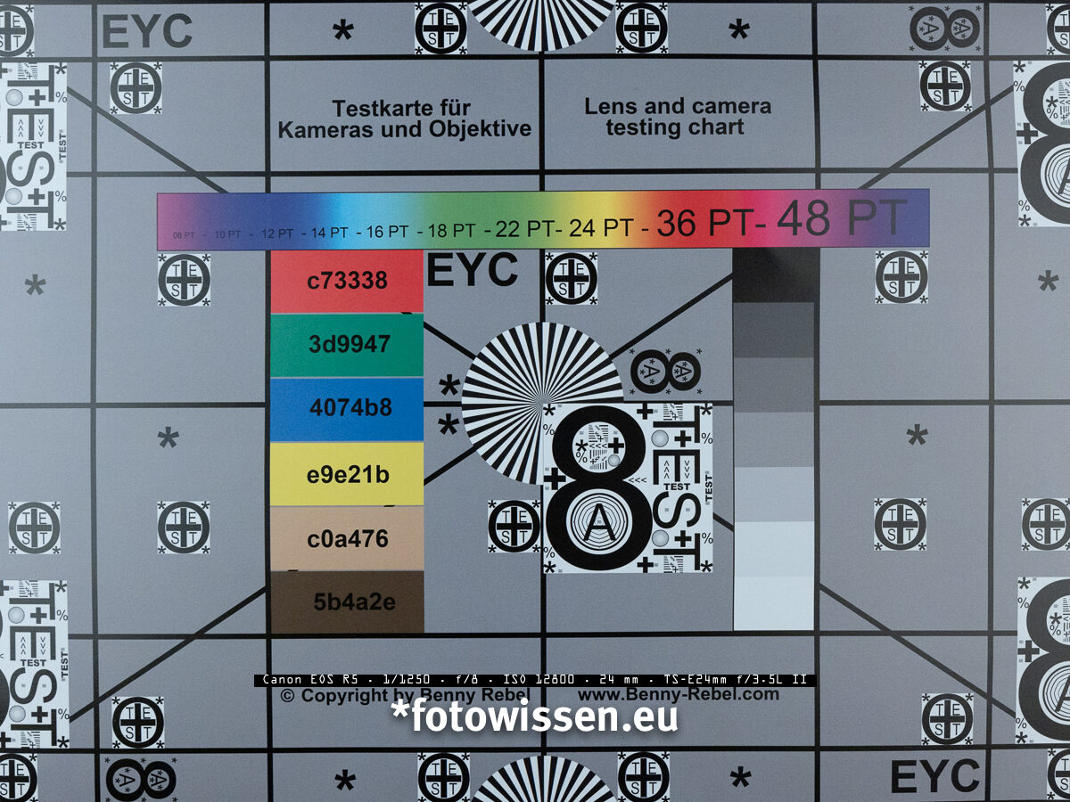 Testchart - Bildqualität Canon EOS R5 bei ISO 12.800 Testchart - Bildqualität Canon EOS R5 bei ISO 12.800