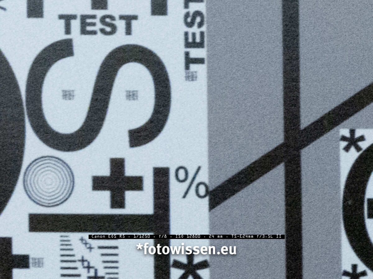 Testchart Ecke - Bildqualität Canon EOS R5 bei ISO 12.800 Testchart Ecke - Bildqualität Canon EOS R5 bei ISO 12.800