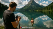 Beispielbild für gelungene Urlaubsfotografie – Bergsee, Motiv, Licht, Spiegelung. Bild: KI generiert für *fotowissen.