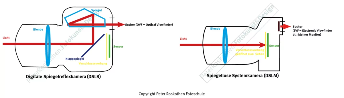 Digitale Spiegelreflexkamera / DSLR versus spiegellose Systemkamera / DSLM Digitale Spiegelreflexkamera / DSLR versus spiegellose Systemkamera / DSLM